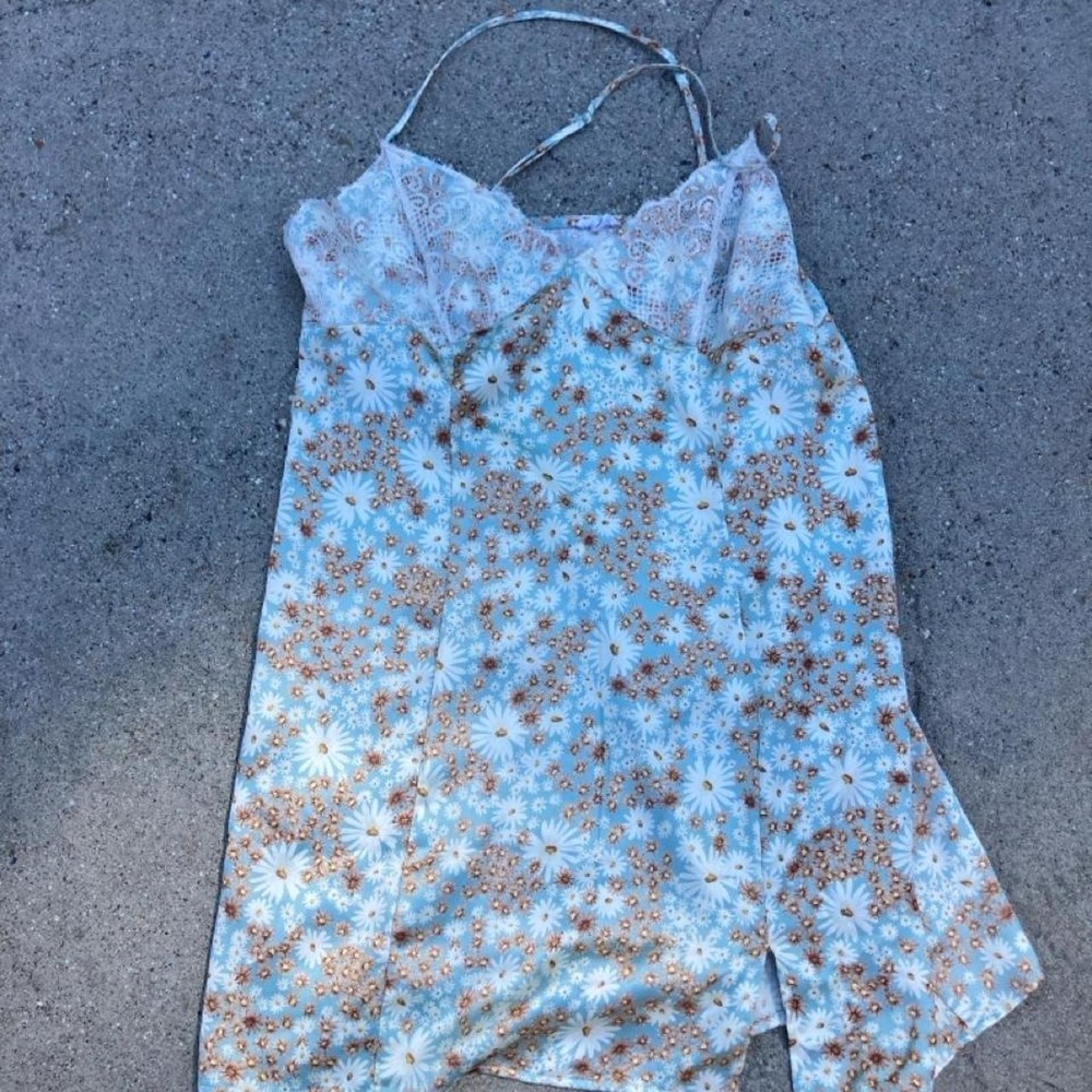 Baby Doll Slip Dress Garage blue and brown floral mini dress size L Y2K
